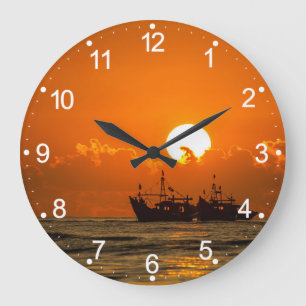 Nature Landscape Sunset with Boat-68465 Large Clock