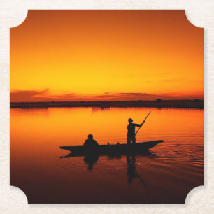 Nature Landscape Sunset with Boat Paper Coaster