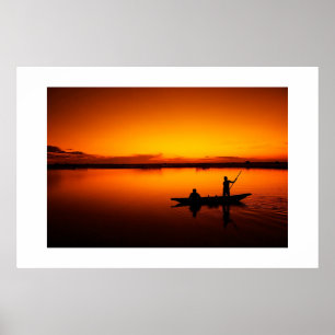 Nature Landscape Sunset with Boat Poster