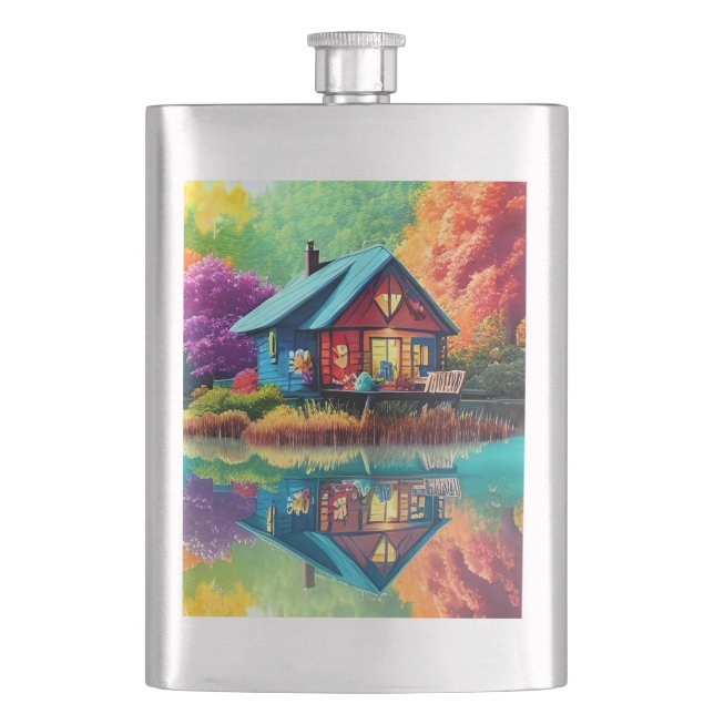 Nature Landscape with Lake and Autumn Hip Flask (Front)