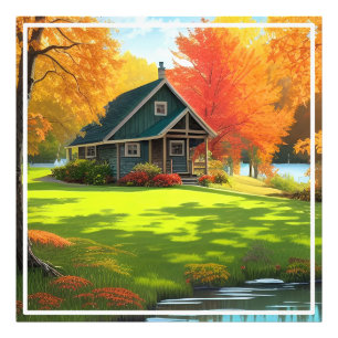 Nature Landscape with Lake and Cottage Photo Print