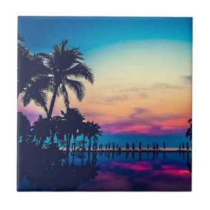Nature Landscape with  Pool Palm Trees Ceramic Tile