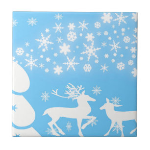 Nature Landscapes Seasons Winter Snowflake Deer Ceramic Tile