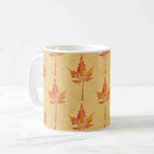 Nature Leaf Print autumn maple leaf in red on tan. Coffee Mug