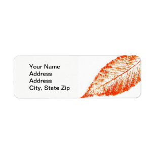 Nature Leaf Print, big beech leaf in red orange. Return Address Label