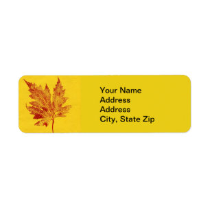 Nature Leaf Print, big  maple leaf in red. yellow Return Address Label