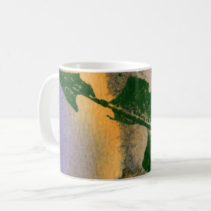 Nature Leaf Print chewed cherry leaf in green tan Coffee Mug