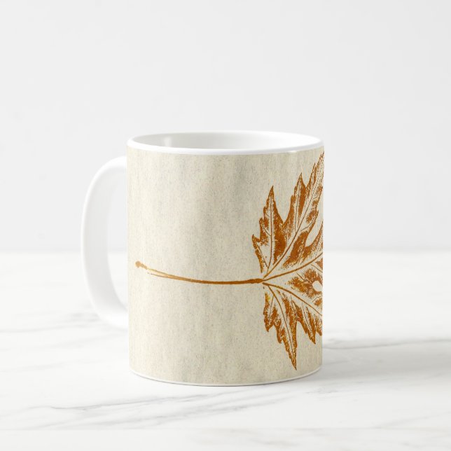 Nature Leaf Print golden fall maple on brown. Coffee Mug (Front Left)