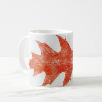Nature Leaf Print large red oak in red on white.