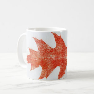 Nature Leaf Print large red oak in red on white. Coffee Mug