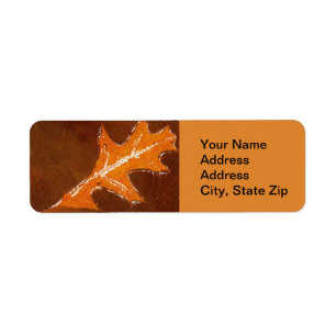 Nature Leaf Print, Orange on Brown Oak Return Address Label