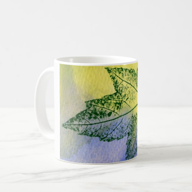 Nature Leaf Print spring maple yellow blue green Coffee Mug (Front Left)