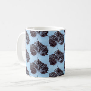 Nature Leaf Print tiled sycamore brown on blue. Coffee Mug