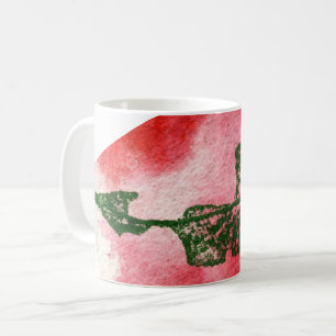 Nature Leaf Print wild cherry green on red. Coffee Mug