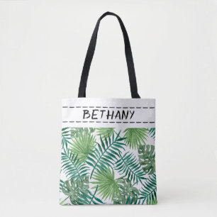 nature leaves custom personalised green tote bag