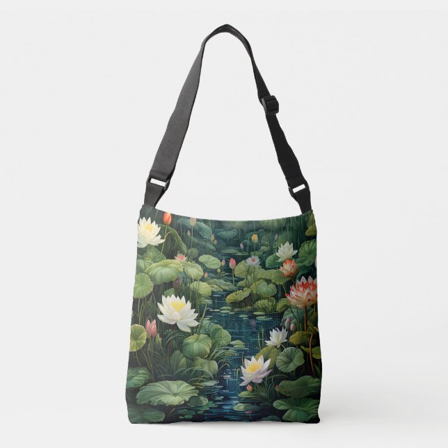 Nature Lotus Water Lily Pond Landscape Crossbody Bag (Front)