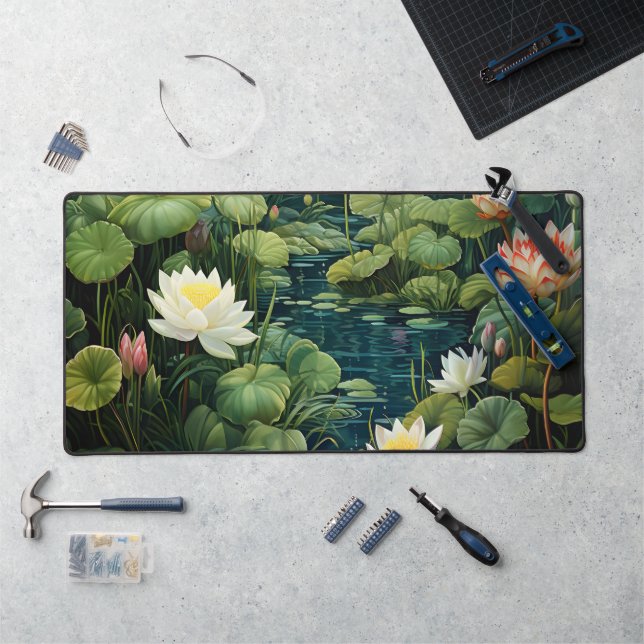 Nature Lotus Water Lily Pond Landscape Desk Mat (Workstation)