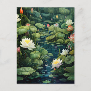 Nature Lotus Water Lily Pond Landscape Holiday Postcard