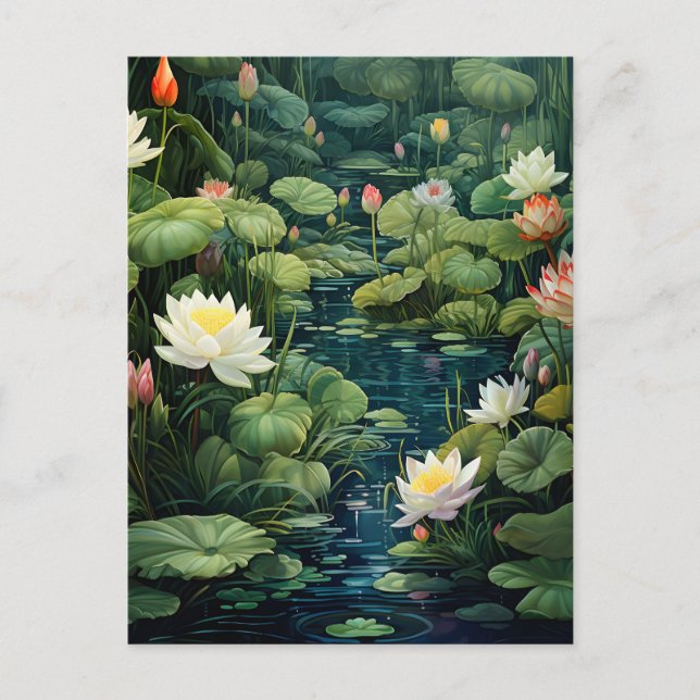 Nature Lotus Water Lily Pond Landscape Holiday Postcard (Front)