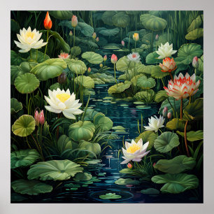 Nature Lotus Water Lily Pond Landscape Poster