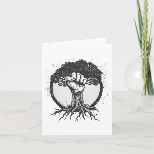 Nature Lover Environmentalist Fist Tree Roots Eart Card (Front)