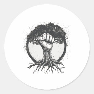 Nature Lover Environmentalist Fist Tree Roots Eart Classic Round Sticker