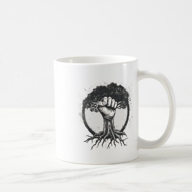 Nature Lover Environmentalist Fist Tree Roots Eart Coffee Mug (Right)