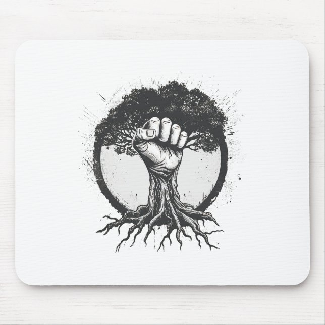 Nature Lover Environmentalist Fist Tree Roots Eart Mouse Pad (Front)