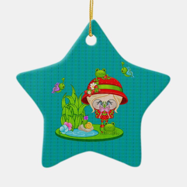 Nature Lover Frog Faery Ceramic Ornament (Front)