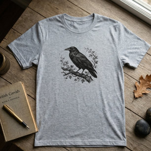 Nature Lover Gift Black Raven Gothic Bird Art Tri-Blend Shirt