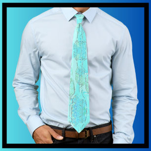 Nature Lover Leaf Design Soft Blue Green Leaves Tie