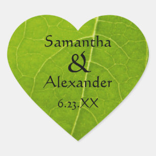 Nature Lovers Green Leaf Wedding Heart Sticker