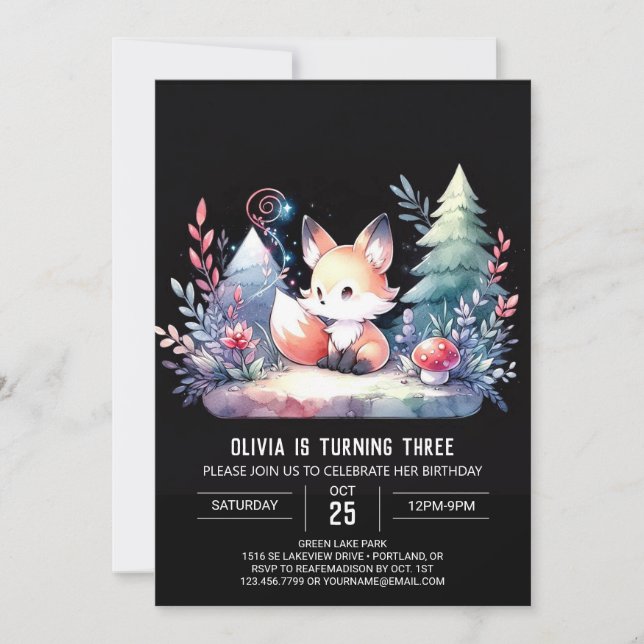 Nature Majestic Fox Birthday digital Invitation (Front)
