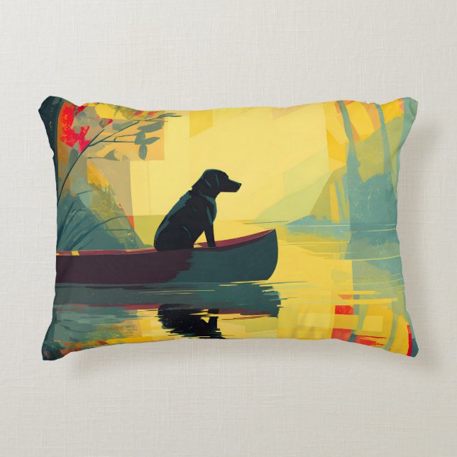Nature Minimalist Black Labrador Canoe Decorative Cushion (Front)