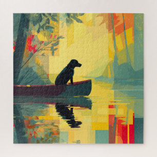 Nature Minimalist Black Labrador Canoe Jigsaw Puzzle