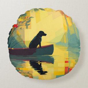 Nature Minimalist Black Labrador Canoe Round Cushion