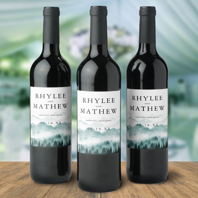 Nature Mountain Pine Trees Personalised Wine Label (Nature Mountain Pine Trees Personalized Wine Label)