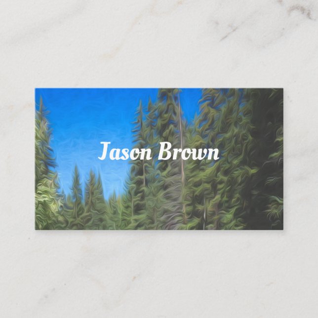 nature mountain pines landscape art blue and green business card (Front)