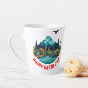 Nature Mountain River "HAPPY EARTH DAY!" Badge Lan Latte Mug