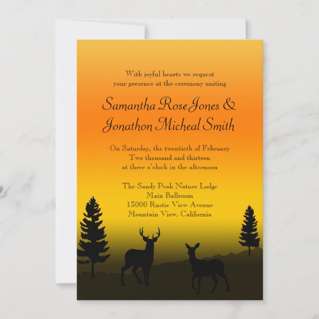 Nature Mountain Wedding Sunset Orange Invitation (Front)