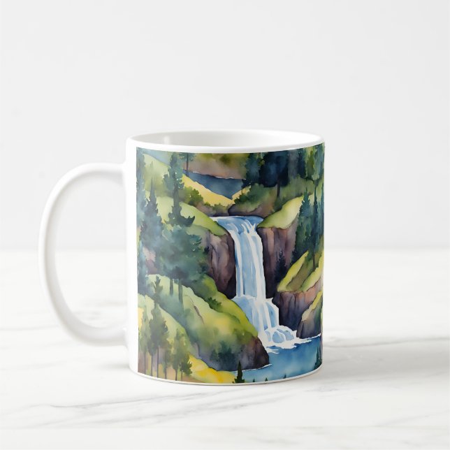 Nature Mountains Waterfall Trees Coffee Mug (Left)