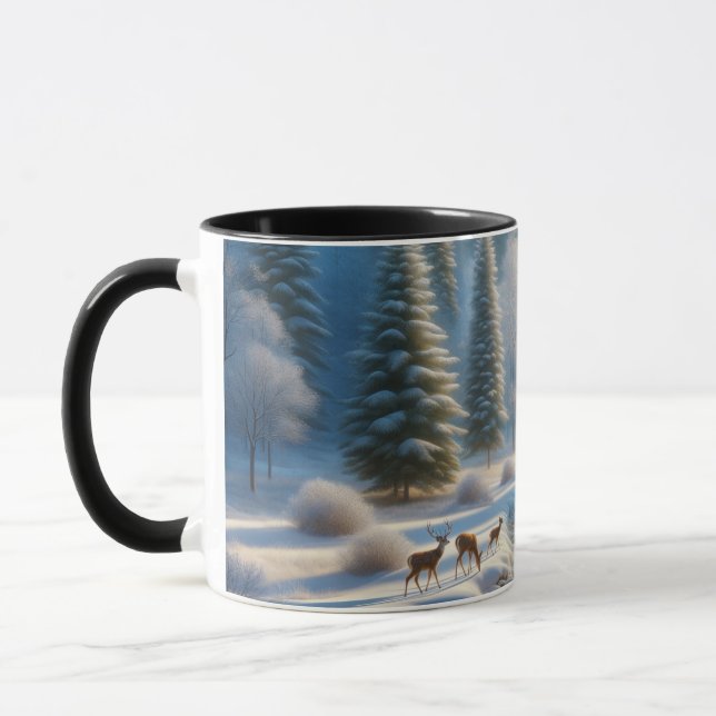 Nature Mug, Deer, Winter Scene, wildlife coffee mu Mug (Left)