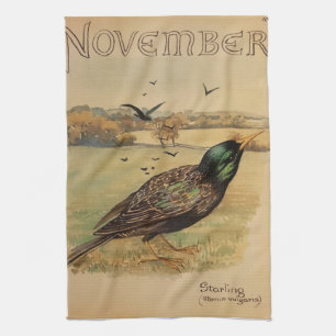 Nature Notes, November by Edith Holden Tea Towel  