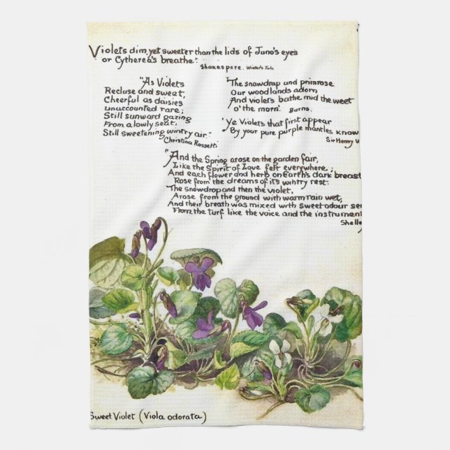 Nature Notes, Violets by Edith Holden Tea Towel (Vertical)