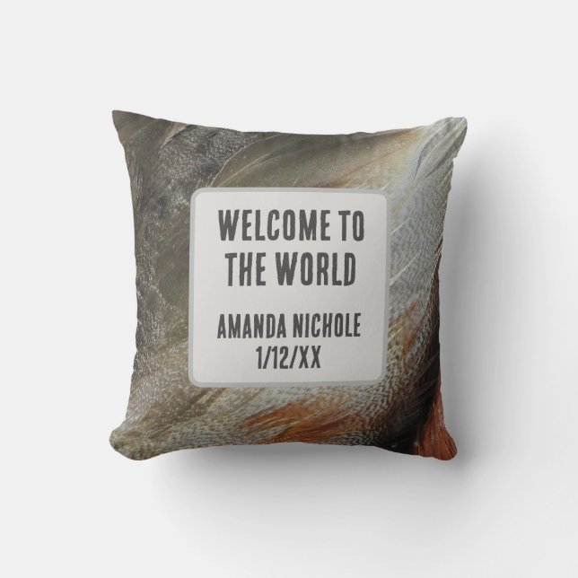 Nature Nursery Bird Feather Photo Gender Neutral Cushion (Front)