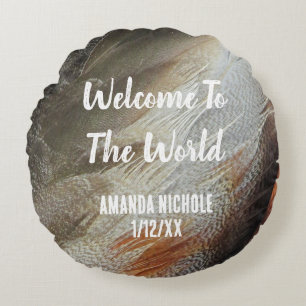 Nature Nursery Bird Feather Photo Gender Neutral Round Cushion