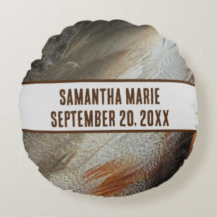 Nature Nursery Feathers Grey Brown Gender Neutral Round Cushion