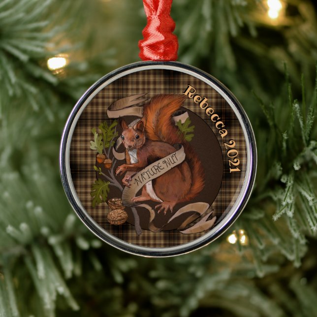 Nature Nut Squirrel Custom Name Ornament (Tree)