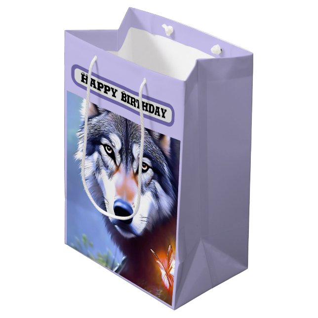 Nature Of The Wolf Oil Paint, Birthday Medium Gift Bag (Front Angled)