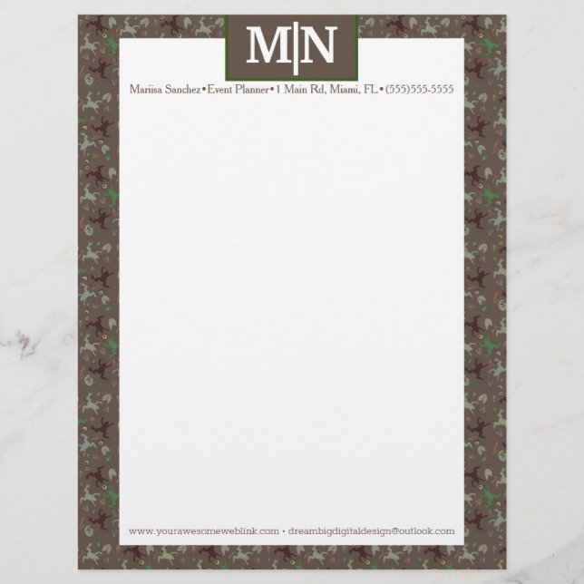 Nature Outdoor Profession Green Frogs Brown Custom Letterhead (Front)